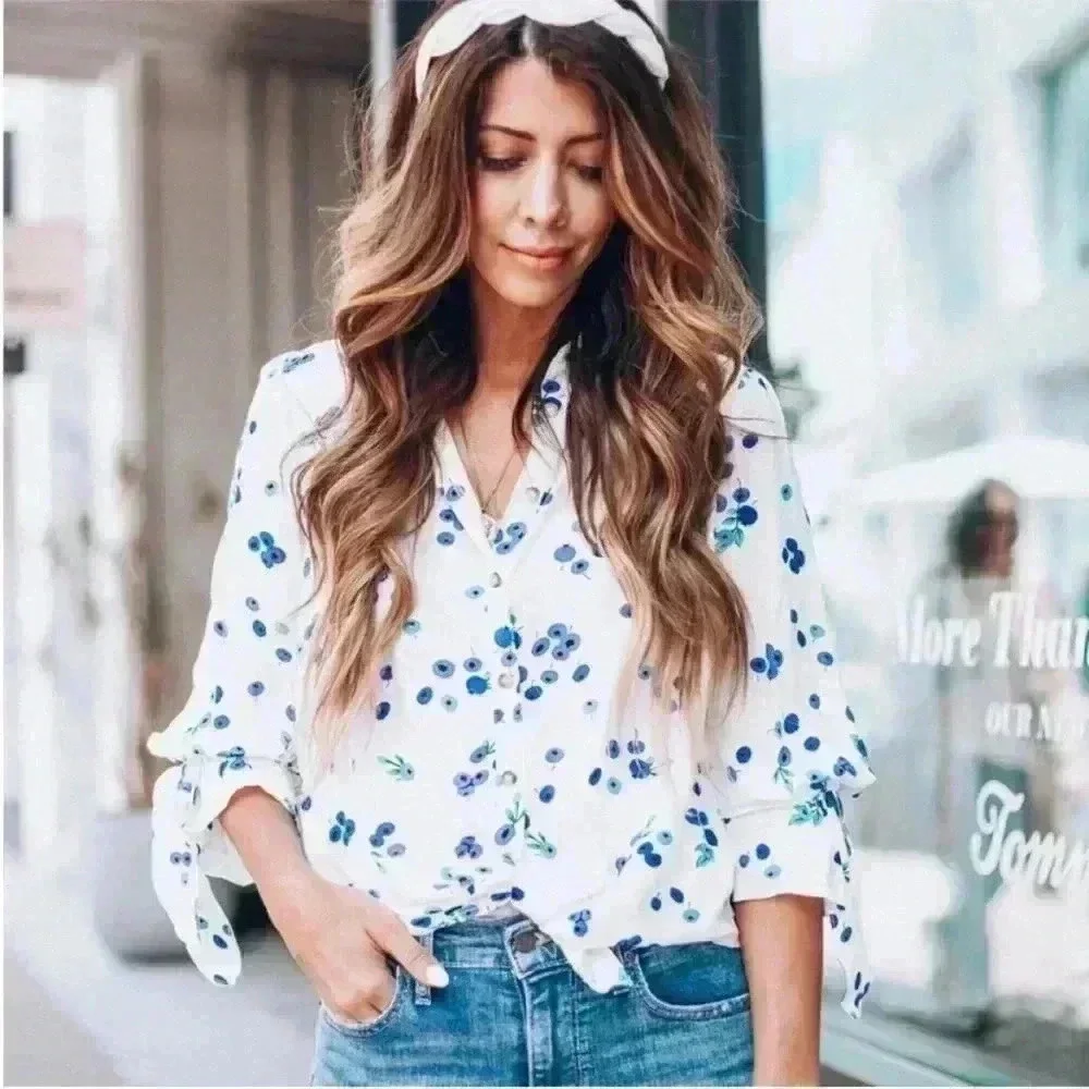 Anthropologie Maeve Novelty Print Blouse Top Fruit Blueberry Sz 4 Small - Picture 1 of 12